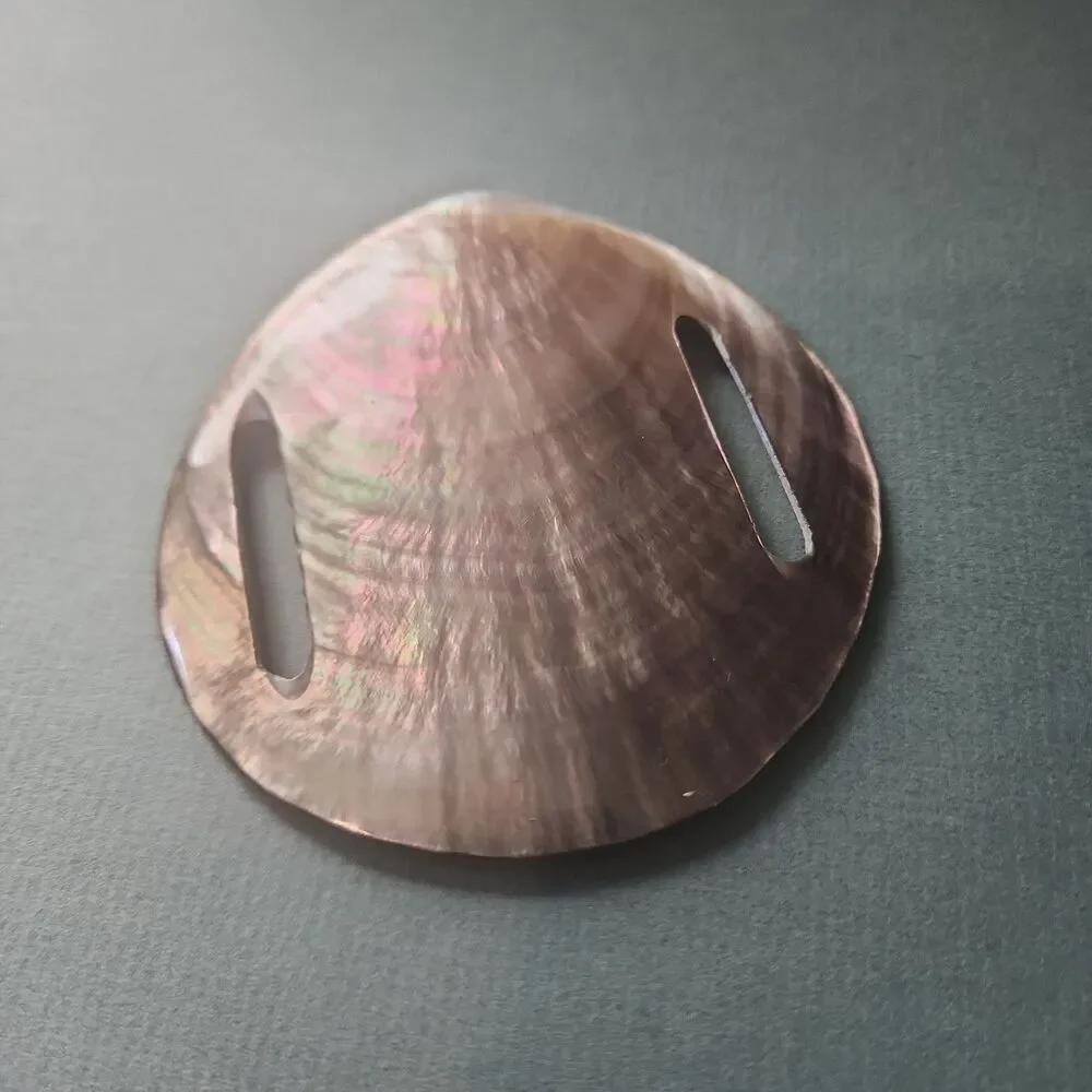 NOS 1970s Vintage Mother of Pearl Shell Belt Slide Pareo Buckle Boho Chic
